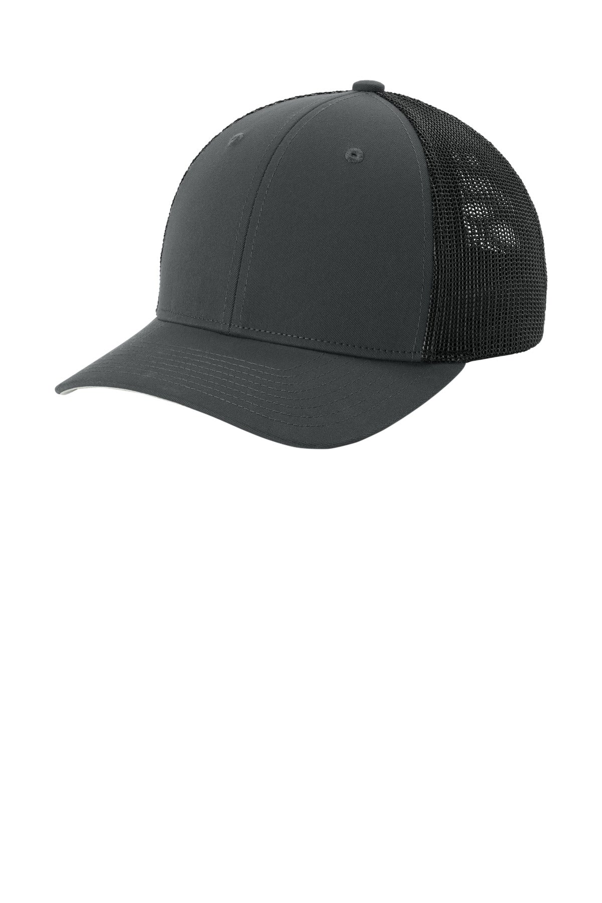 Sport-Tek Stretch-Tek Mesh Back Cap - Iron Grey/ Black - front