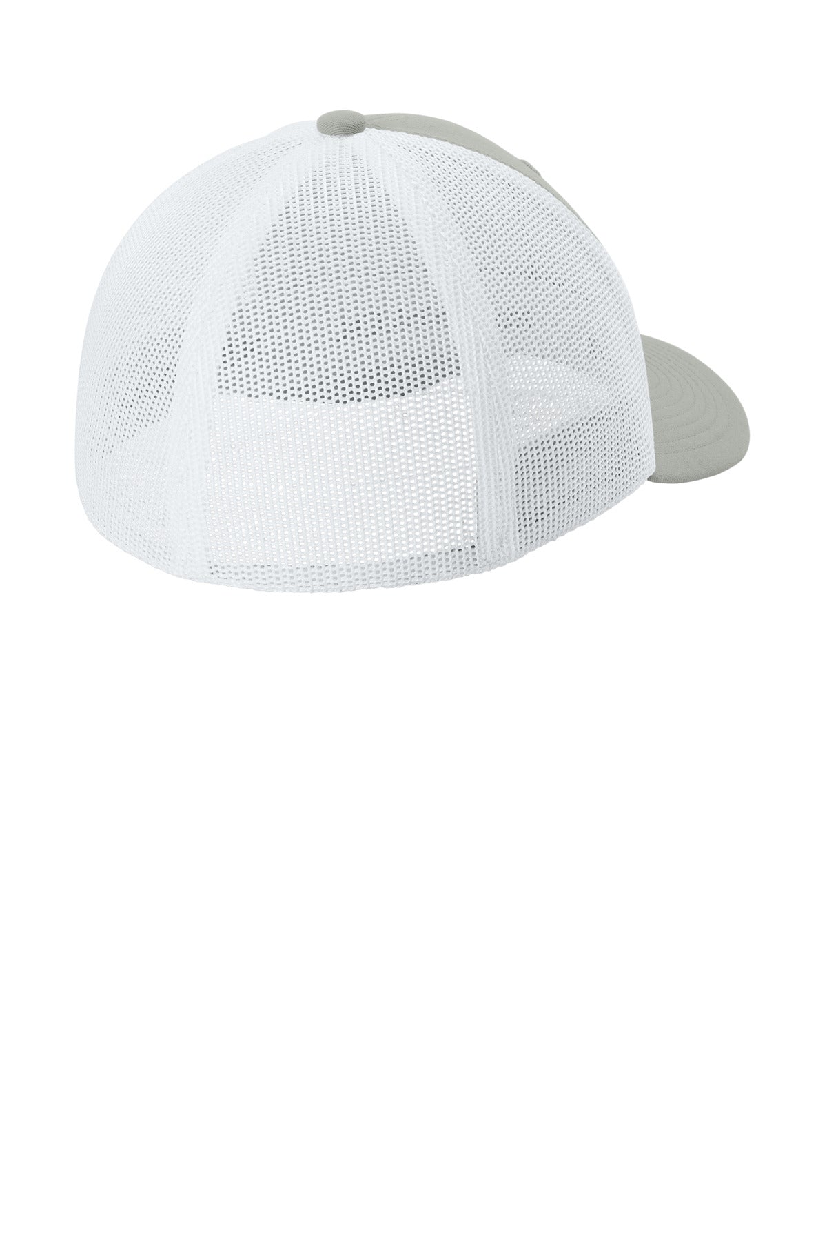 Sport-Tek Stretch-Tek Mesh Back Cap - Silver/ White - flat back