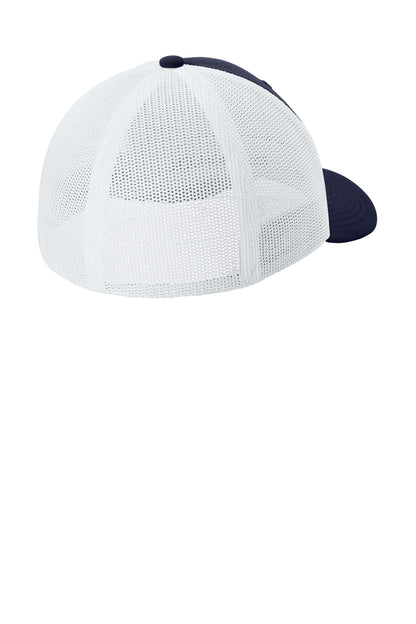 Sport-Tek Stretch-Tek Mesh Back Cap - True Navy/ White - flat back