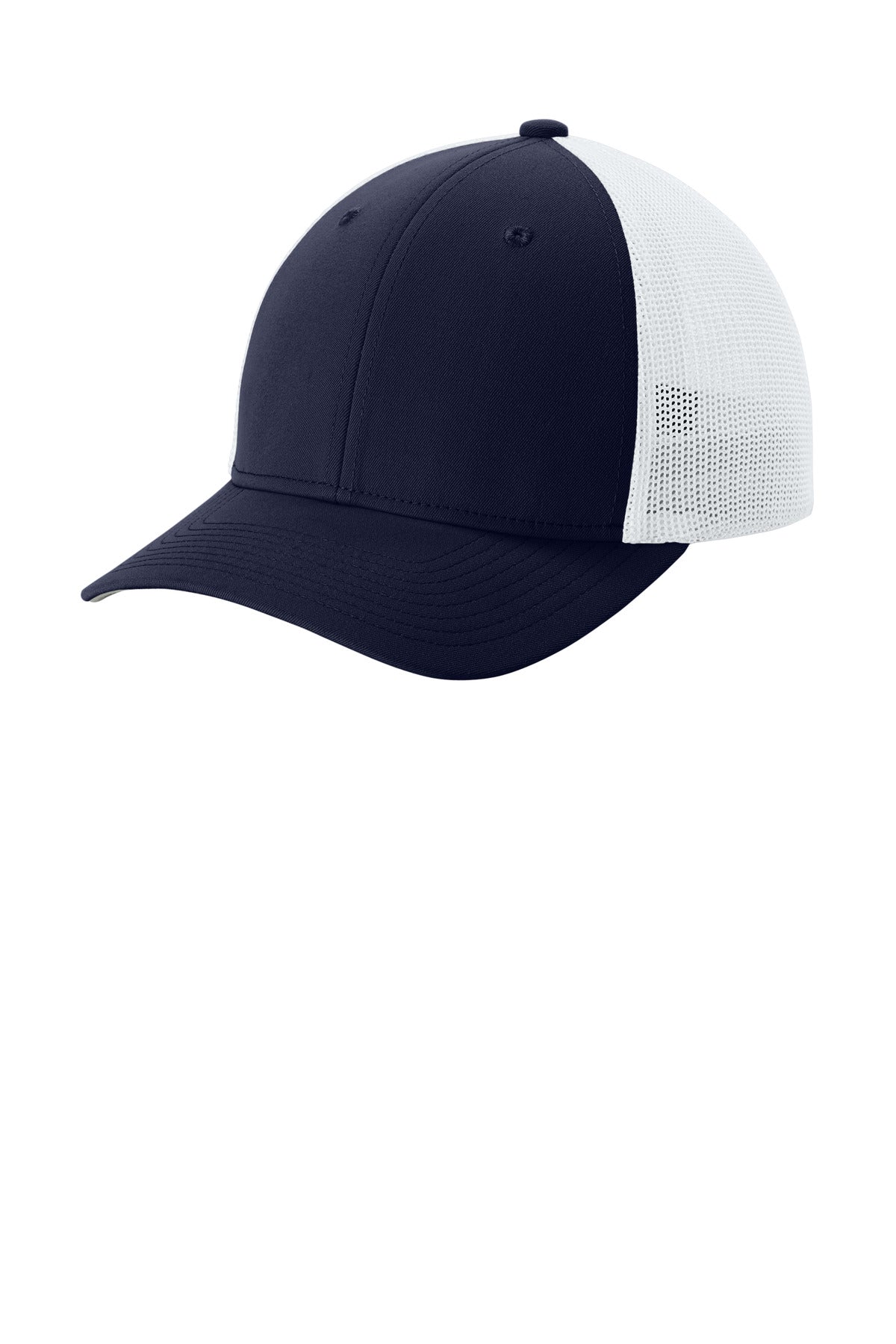 Sport-Tek Stretch-Tek Mesh Back Cap - True Navy/ White - front