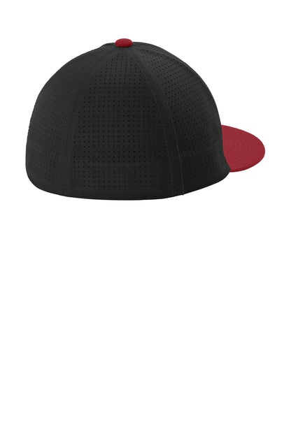 Sport-Tek Pro-Cut Stretch-Tek Cap - Black/ Deep Red/ Black - flat back
