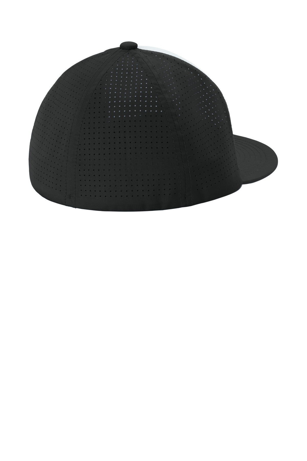 Sport-Tek Pro-Cut Stretch-Tek Cap - White/ Black/ Black - flat back