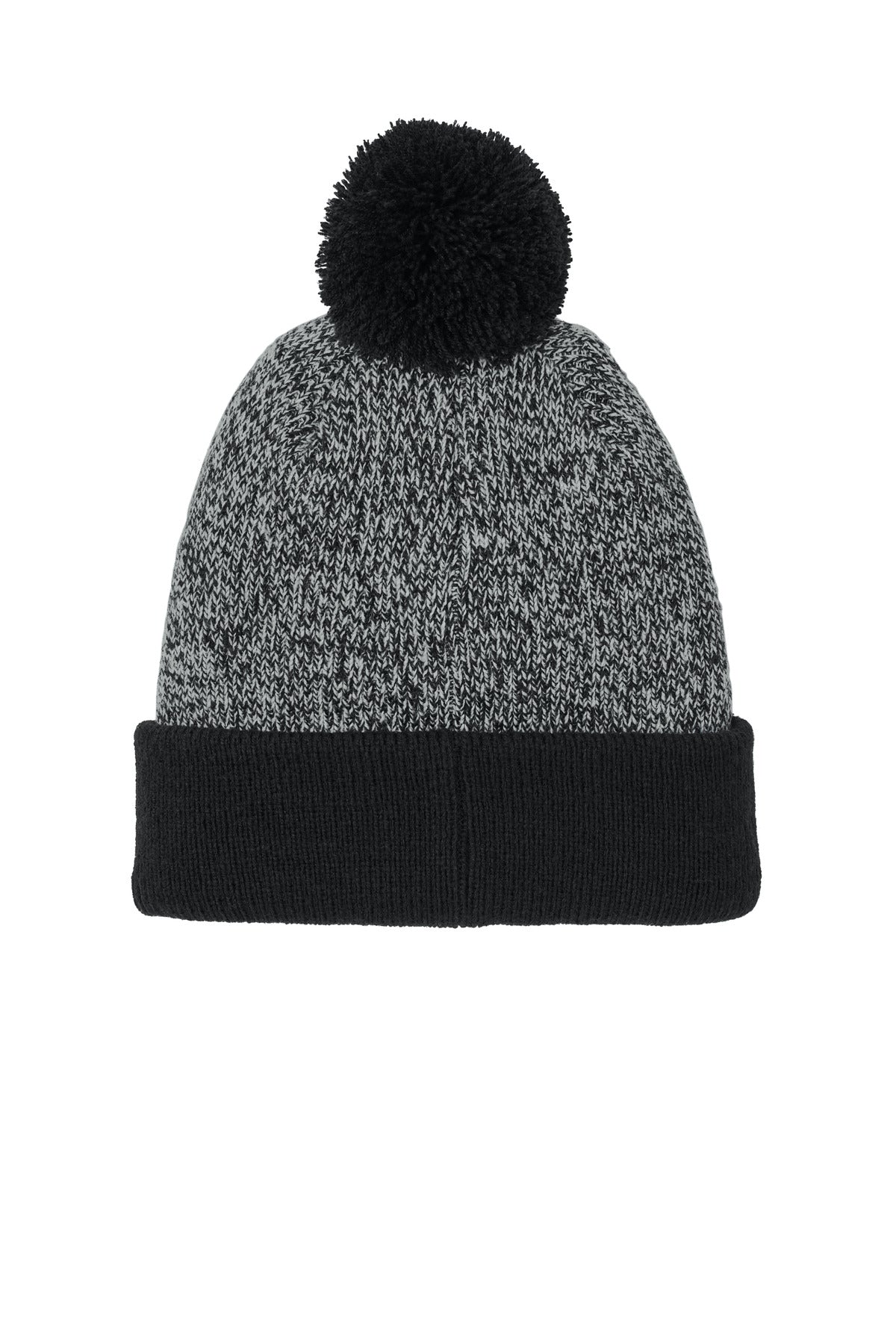 Sport-Tek Halftime Heather Pom Beanie - Black/ Silver - flat back