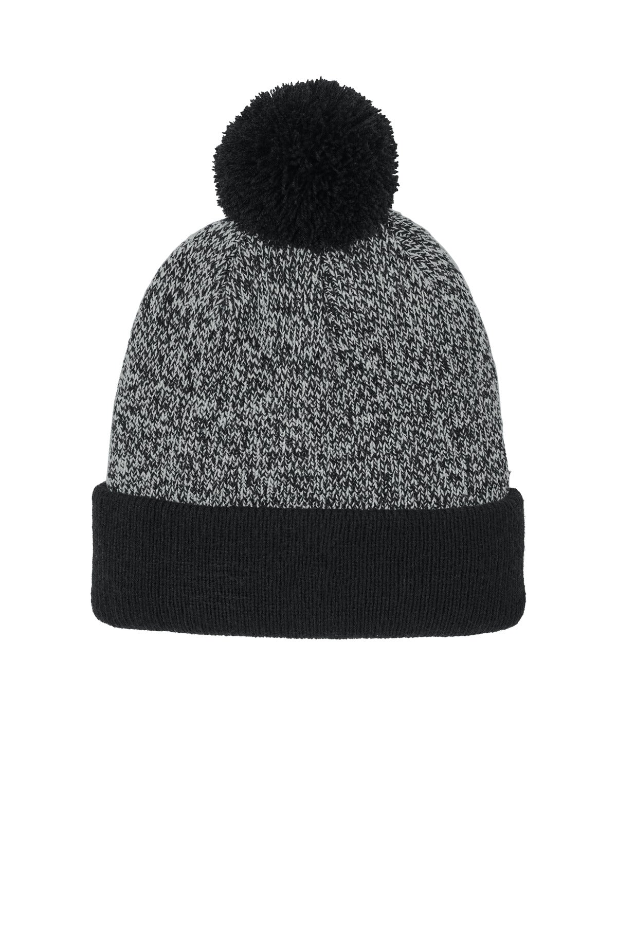 Sport-Tek Halftime Heather Pom Beanie - Black/ Silver - front
