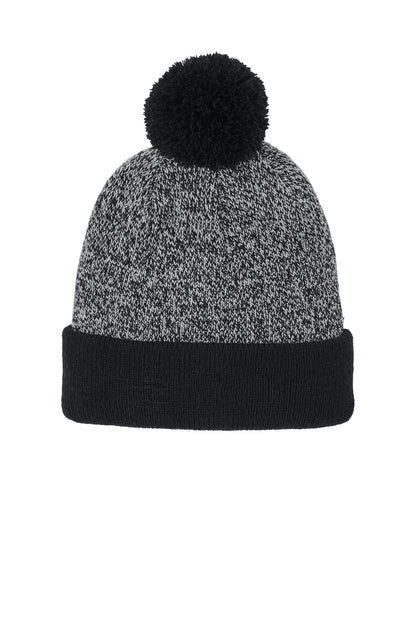 Sport-Tek Halftime Heather Pom Beanie - Black/ Silver - front