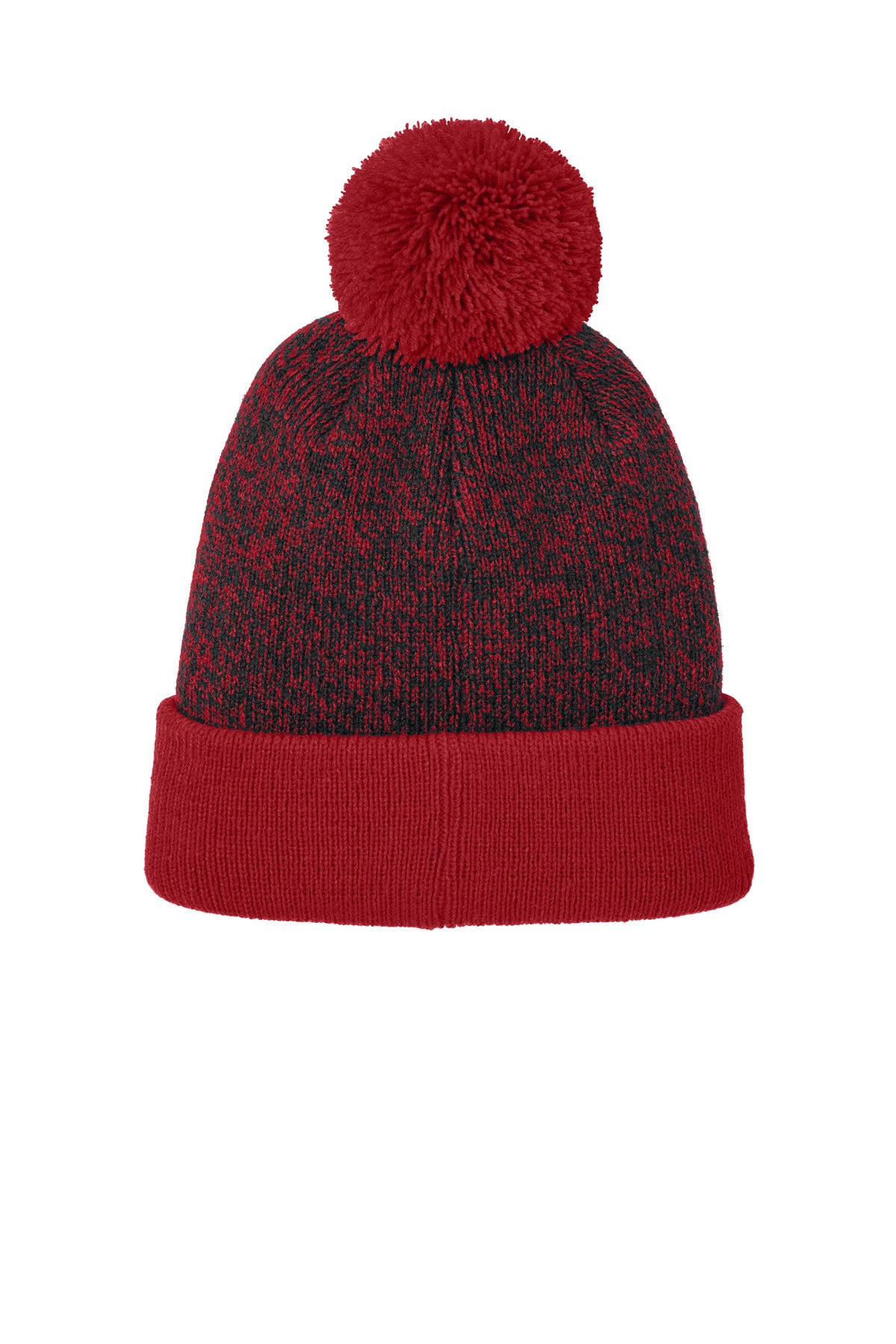 Sport-Tek Halftime Heather Pom Beanie - Deep Red/ Black - flat back