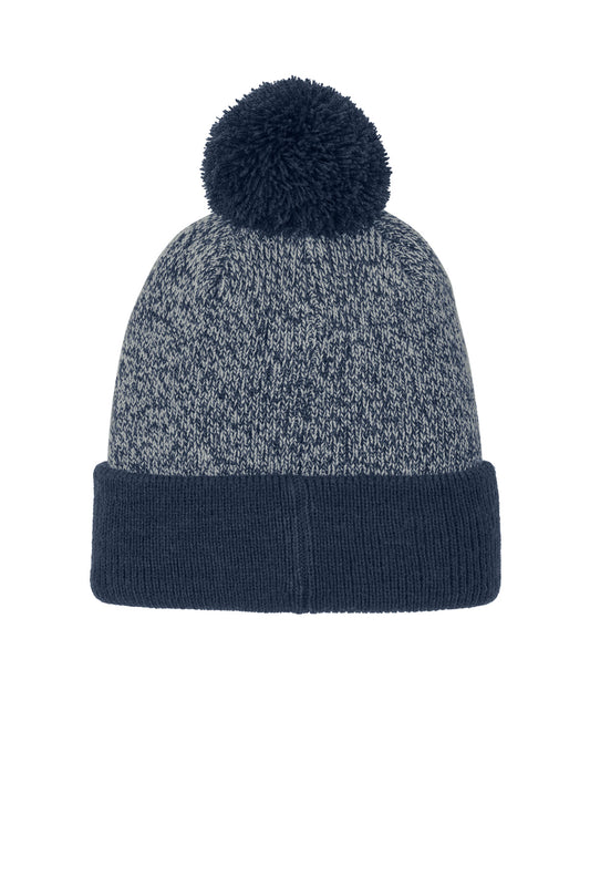 Sport-Tek Halftime Heather Pom Beanie - True Navy/ Silver - flat back