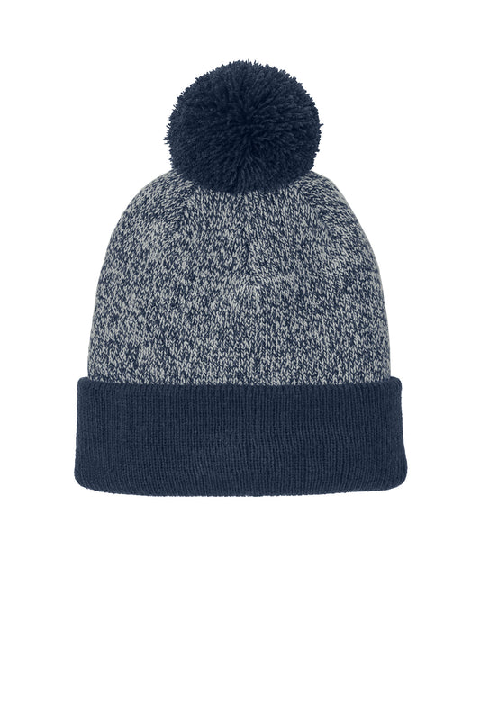 Sport-Tek Halftime Heather Pom Beanie - True Navy/ Silver - front