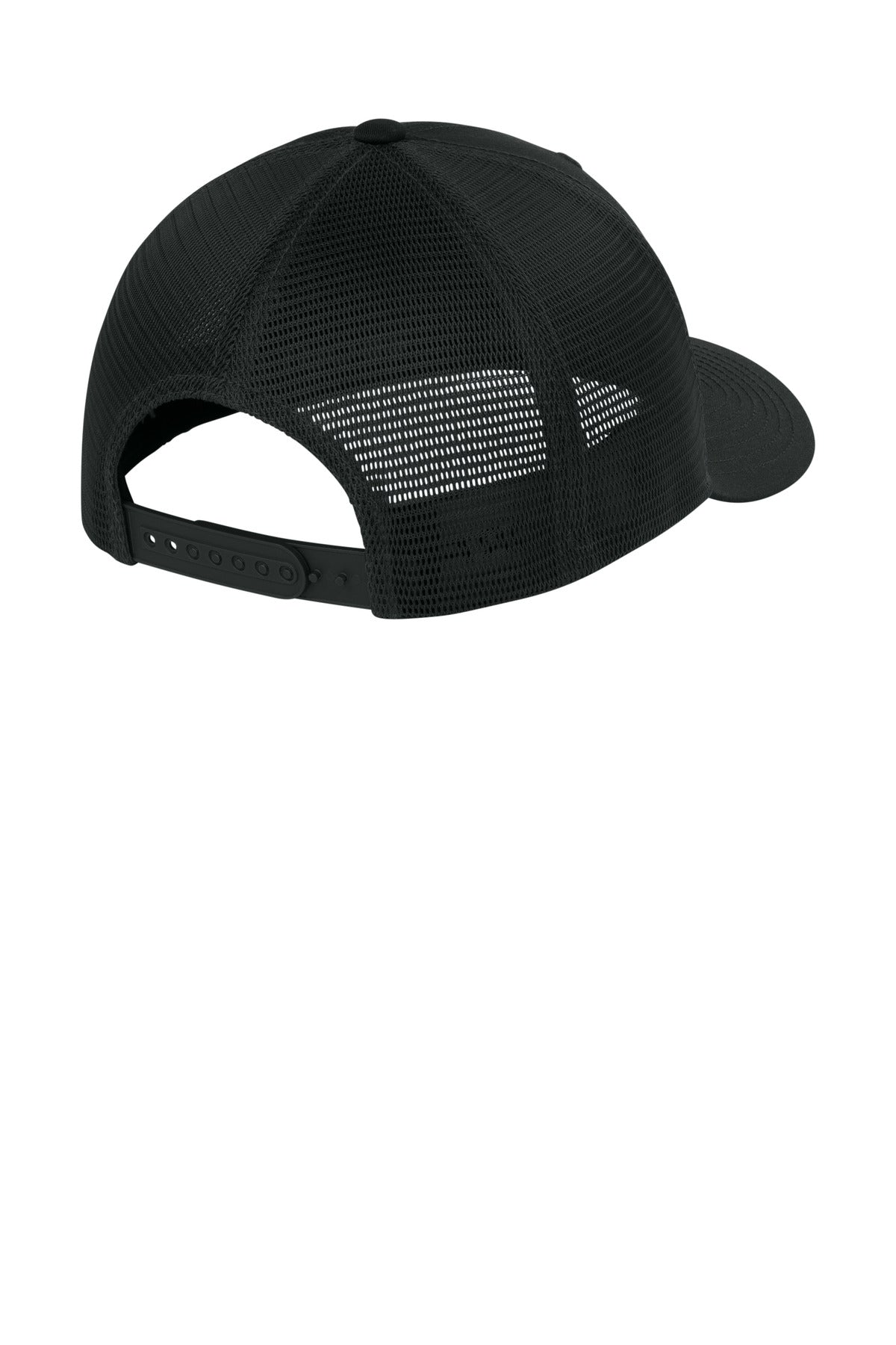 Sport-Tek Stretch-Tek Snapback Trucker Cap - Black/ Black - flat back