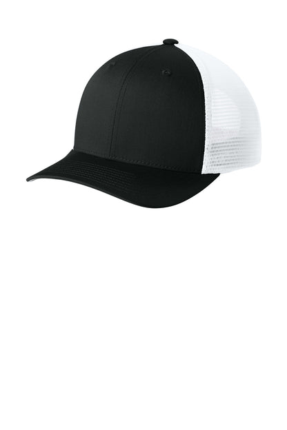 Sport-Tek Stretch-Tek Snapback Trucker Cap - Black/ White - front