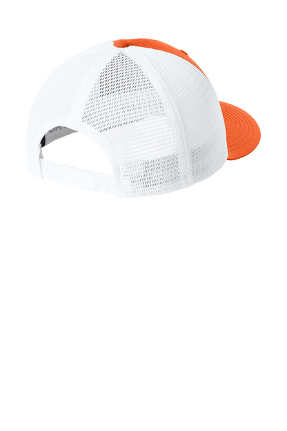 Sport-Tek Stretch-Tek Snapback Trucker Cap - Deep Orange/ White - flat back