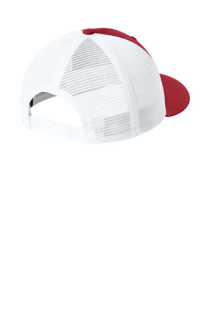 Sport-Tek Stretch-Tek Snapback Trucker Cap - Deep Red/ White - flat back