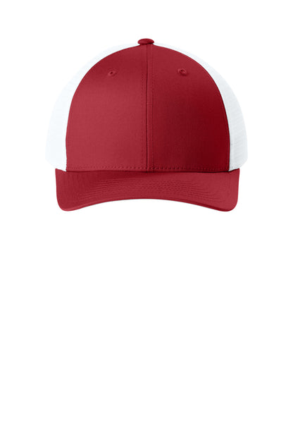 Sport-Tek Stretch-Tek Snapback Trucker Cap - Deep Red/ White - flat front