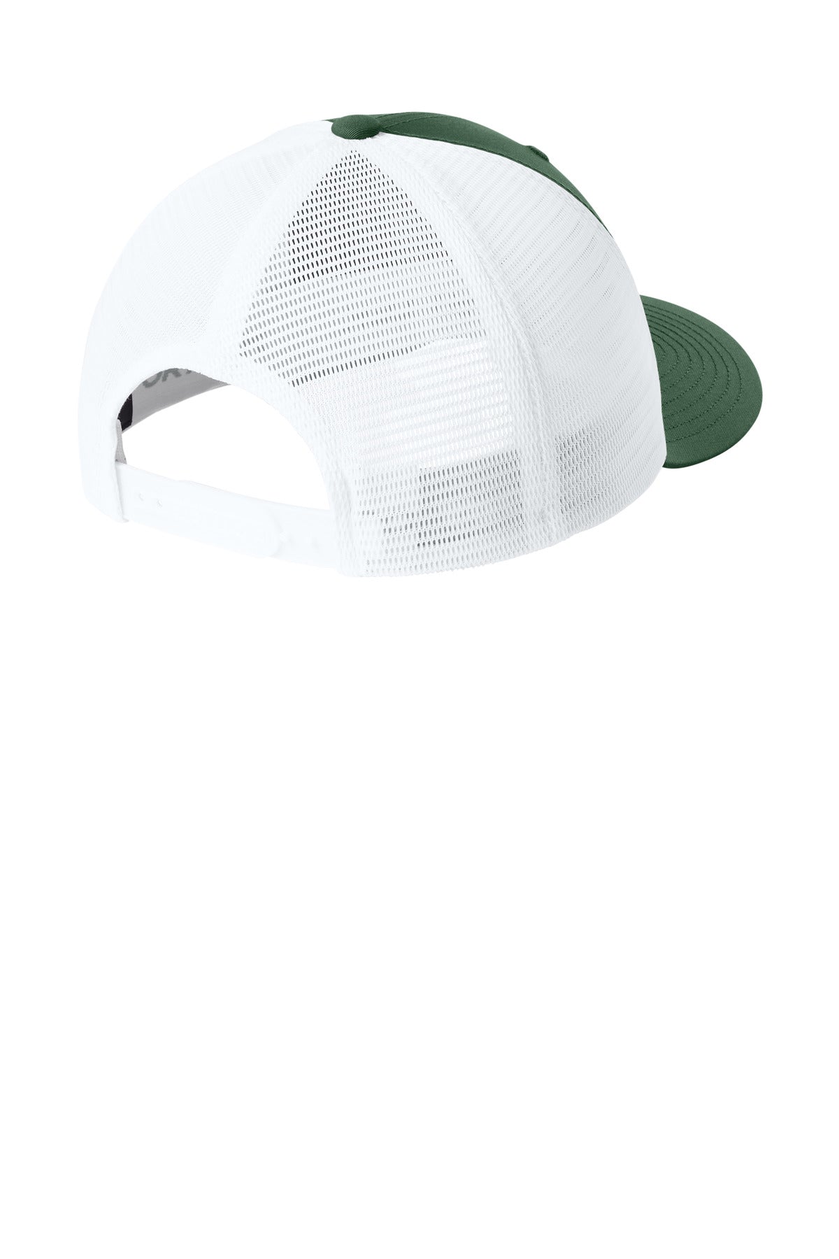 Sport-Tek Stretch-Tek Snapback Trucker Cap - Forest Green/ White - flat back