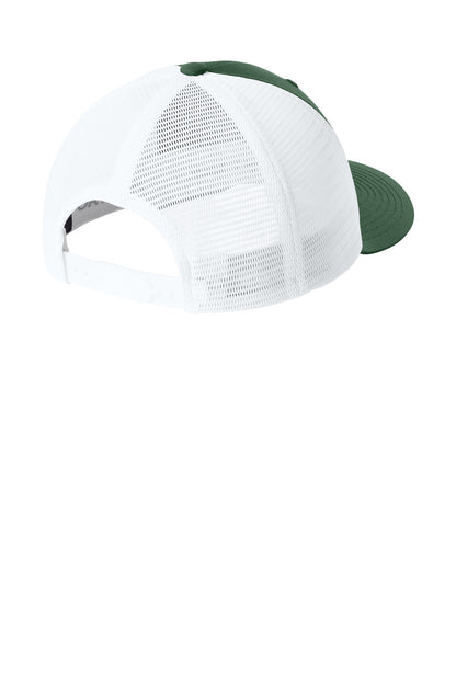 Sport-Tek Stretch-Tek Snapback Trucker Cap - Forest Green/ White - flat back