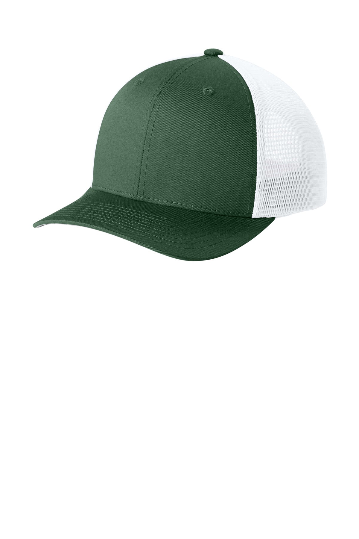 Sport-Tek Stretch-Tek Snapback Trucker Cap - Forest Green/ White - front