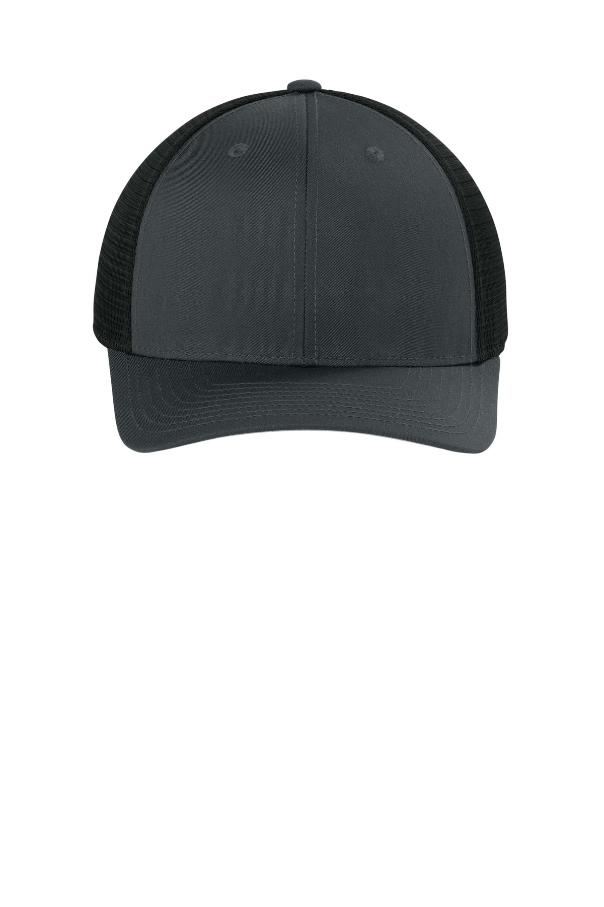Sport-Tek Stretch-Tek Snapback Trucker Cap - Iron Grey/ Black - flat front