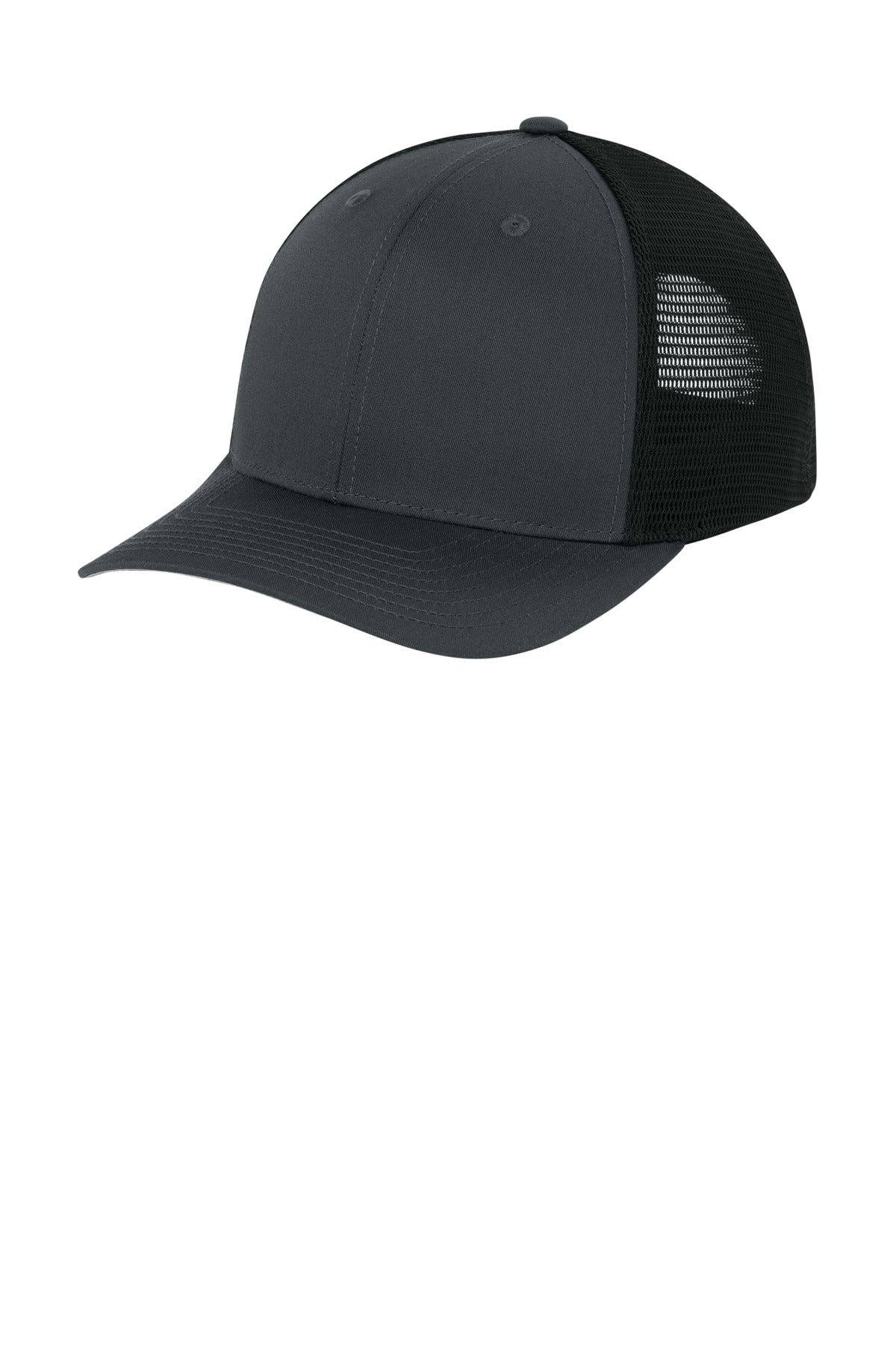 Sport-Tek Stretch-Tek Snapback Trucker Cap - Iron Grey/ Black - front