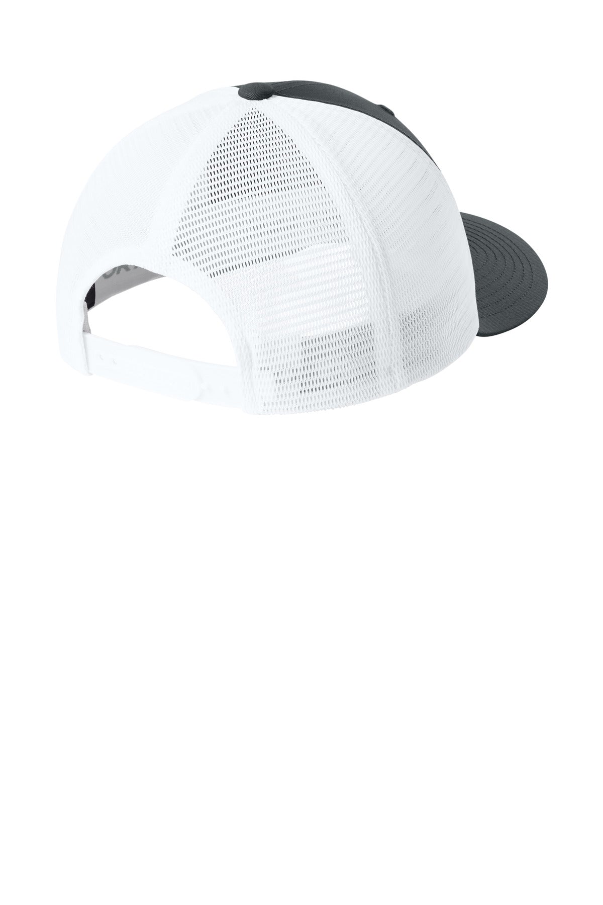 Sport-Tek Stretch-Tek Snapback Trucker Cap - Iron Grey/ White - flat back