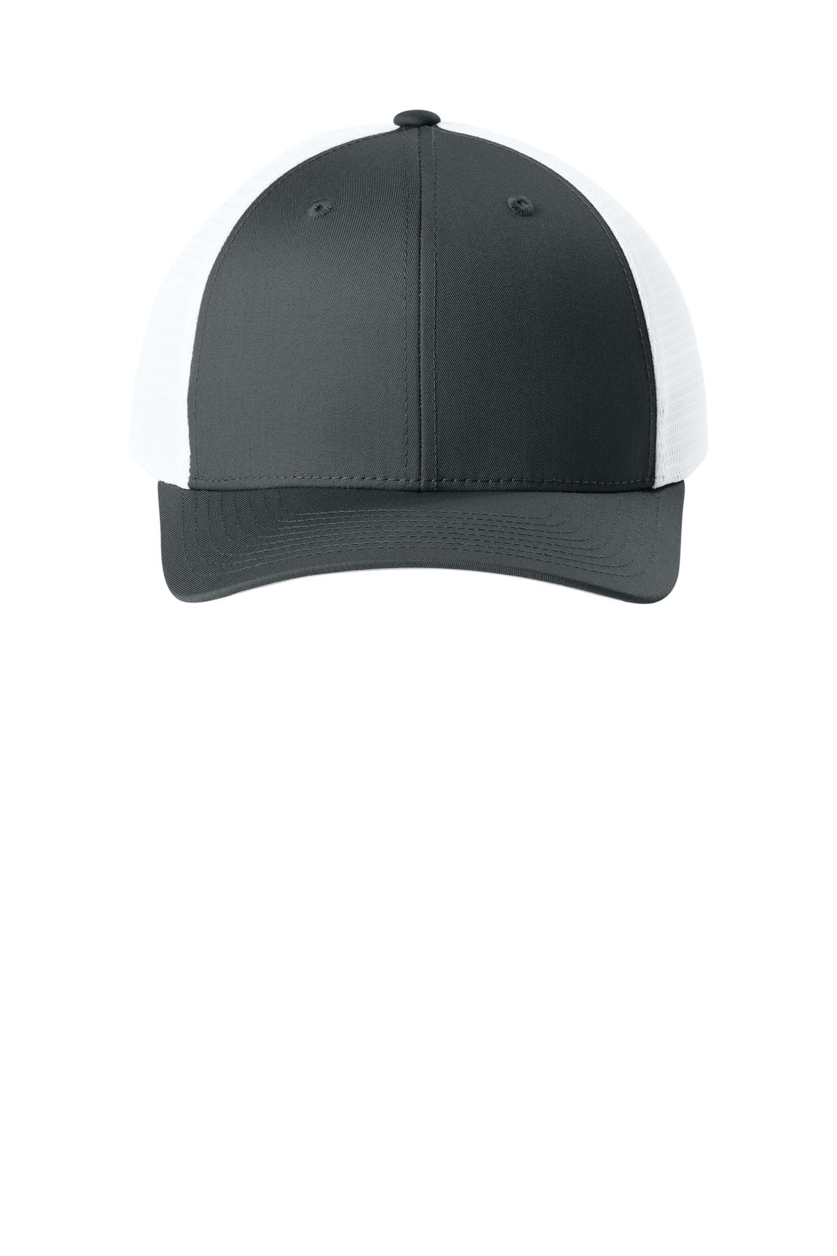 Sport-Tek Stretch-Tek Snapback Trucker Cap - Iron Grey/ White - flat front