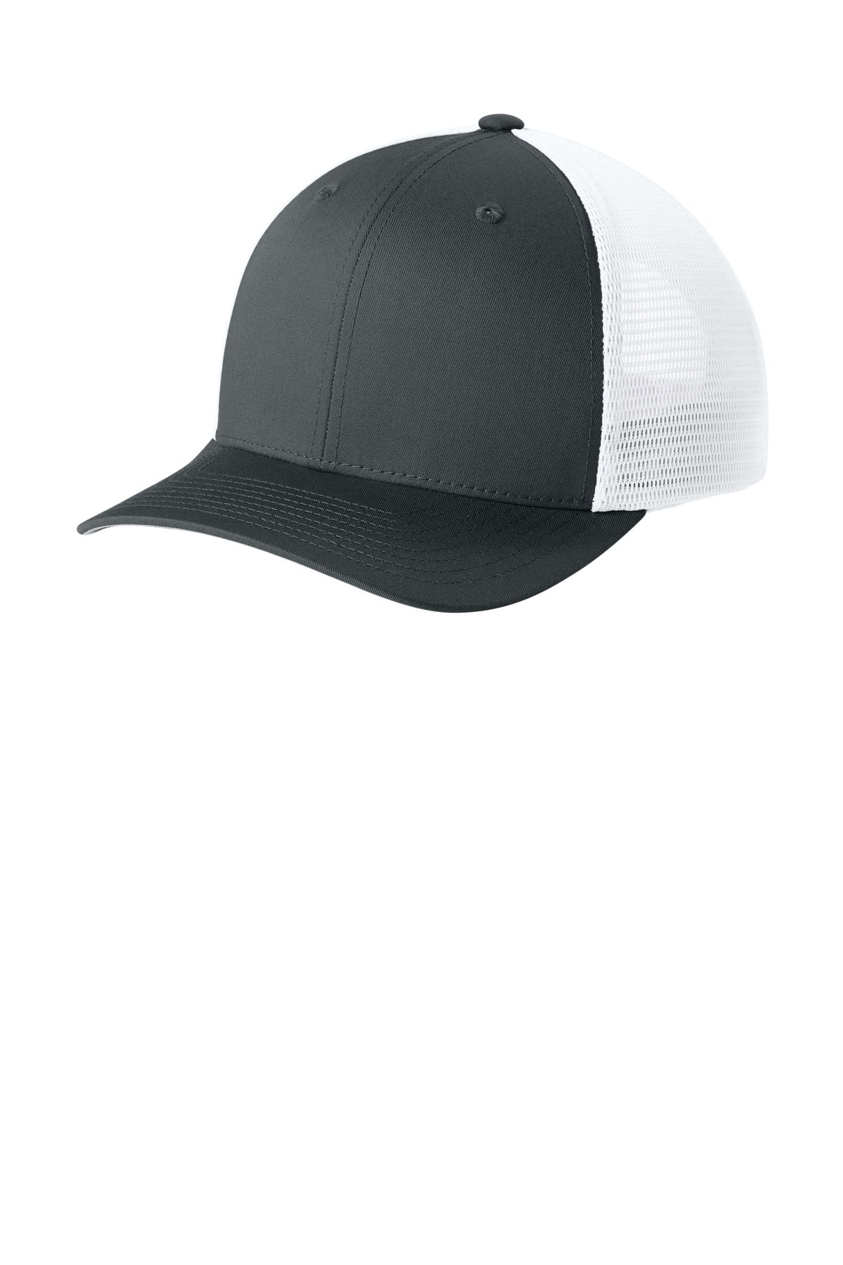 Sport-Tek Stretch-Tek Snapback Trucker Cap - Iron Grey/ White - front