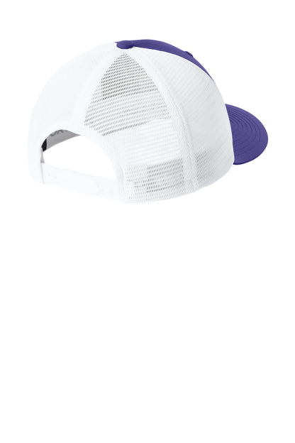 Sport-Tek Stretch-Tek Snapback Trucker Cap - Purple/ White - flat back