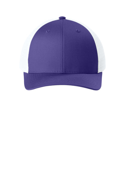 Sport-Tek Stretch-Tek Snapback Trucker Cap - Purple/ White - flat front