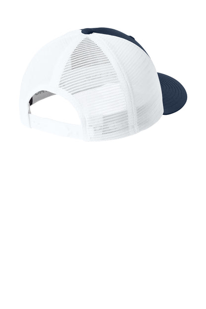 Sport-Tek Stretch-Tek Snapback Trucker Cap - True Navy/ White - flat back