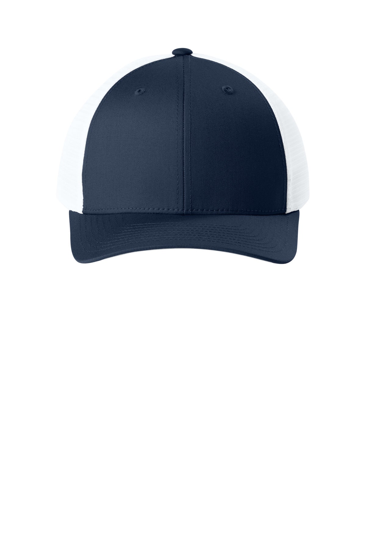 Sport-Tek Stretch-Tek Snapback Trucker Cap - True Navy/ White - flat front