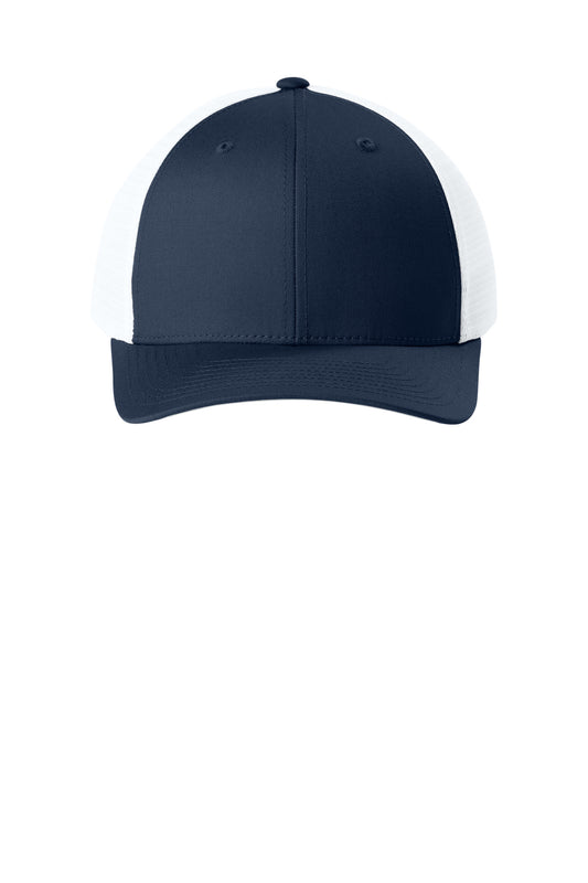 Sport-Tek Stretch-Tek Snapback Trucker Cap - True Navy/ White - flat front