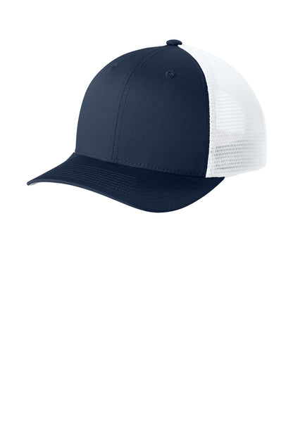 Sport-Tek Stretch-Tek Snapback Trucker Cap - True Navy/ White - front