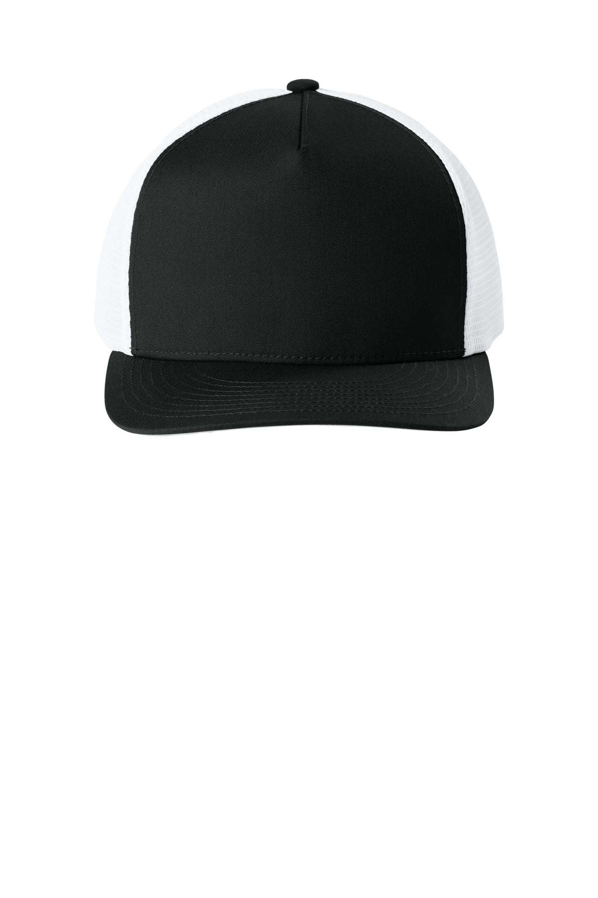 Sport-Tek Stretch-Tek 5-Panel Trucker Cap - Black/ White - flat front