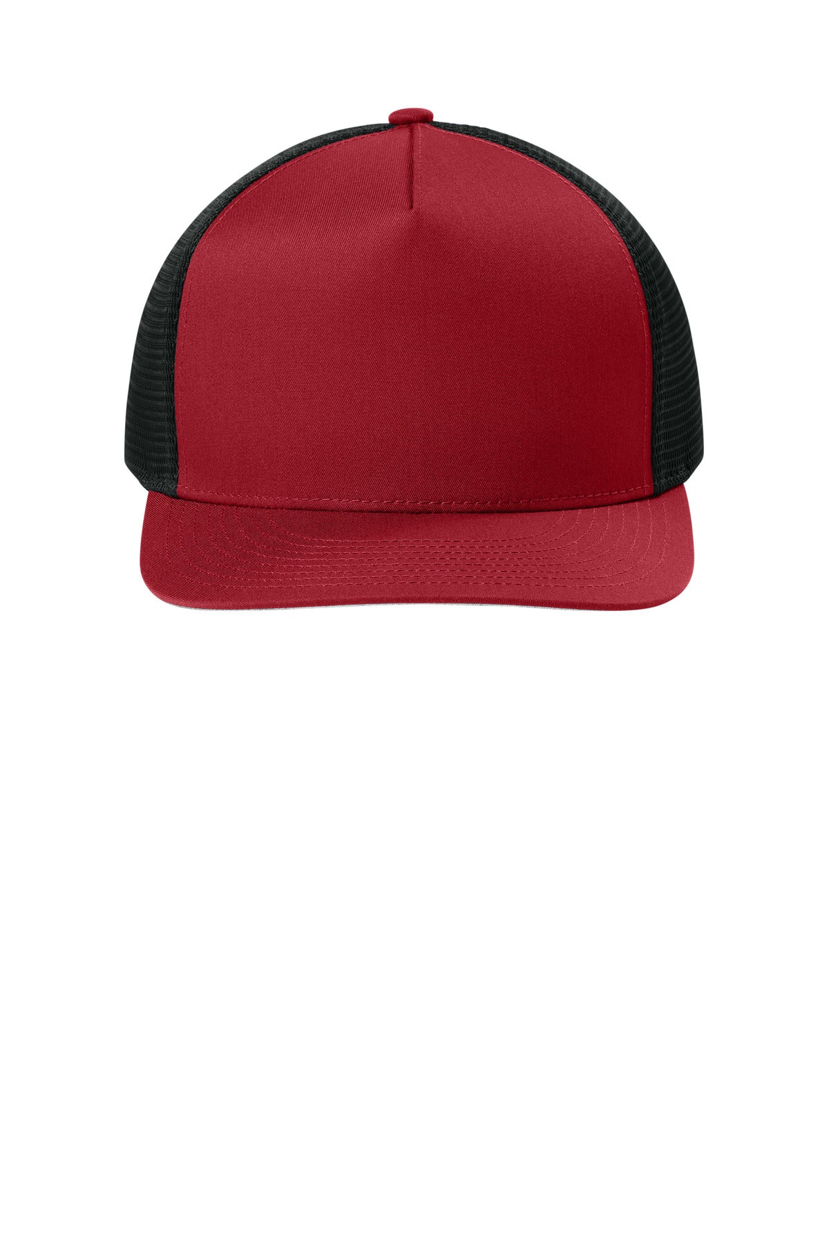 Sport-Tek Stretch-Tek 5-Panel Trucker Cap - Deep Red/ Black - flat front