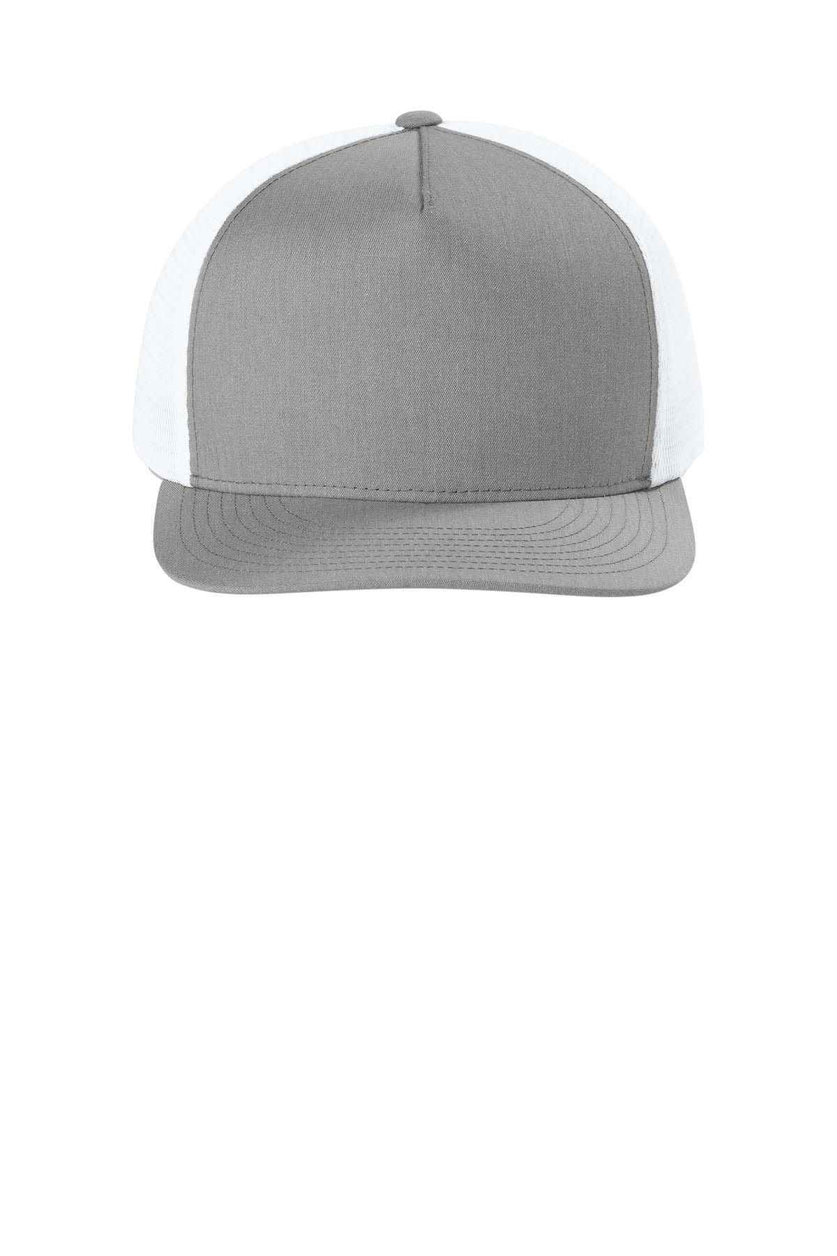 Sport-Tek Stretch-Tek 5-Panel Trucker Cap - Heather Grey/ White - flat front