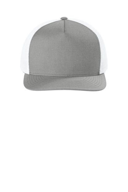 Sport-Tek Stretch-Tek 5-Panel Trucker Cap - Heather Grey/ White - flat front