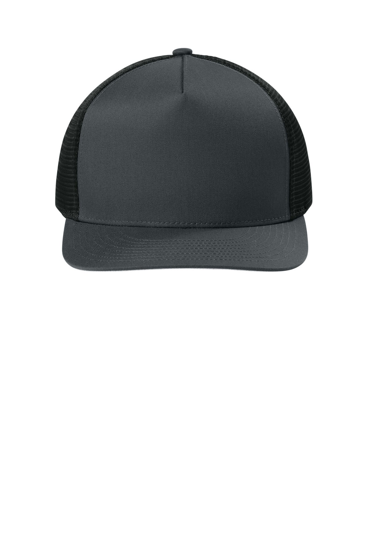 Sport-Tek Stretch-Tek 5-Panel Trucker Cap - Iron Grey/ Black - flat front