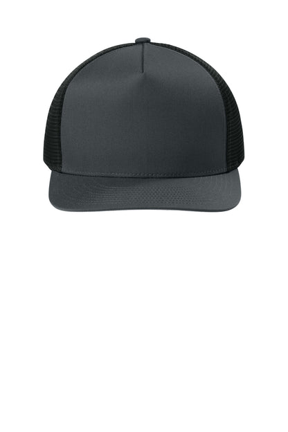 Sport-Tek Stretch-Tek 5-Panel Trucker Cap - Iron Grey/ Black - flat front