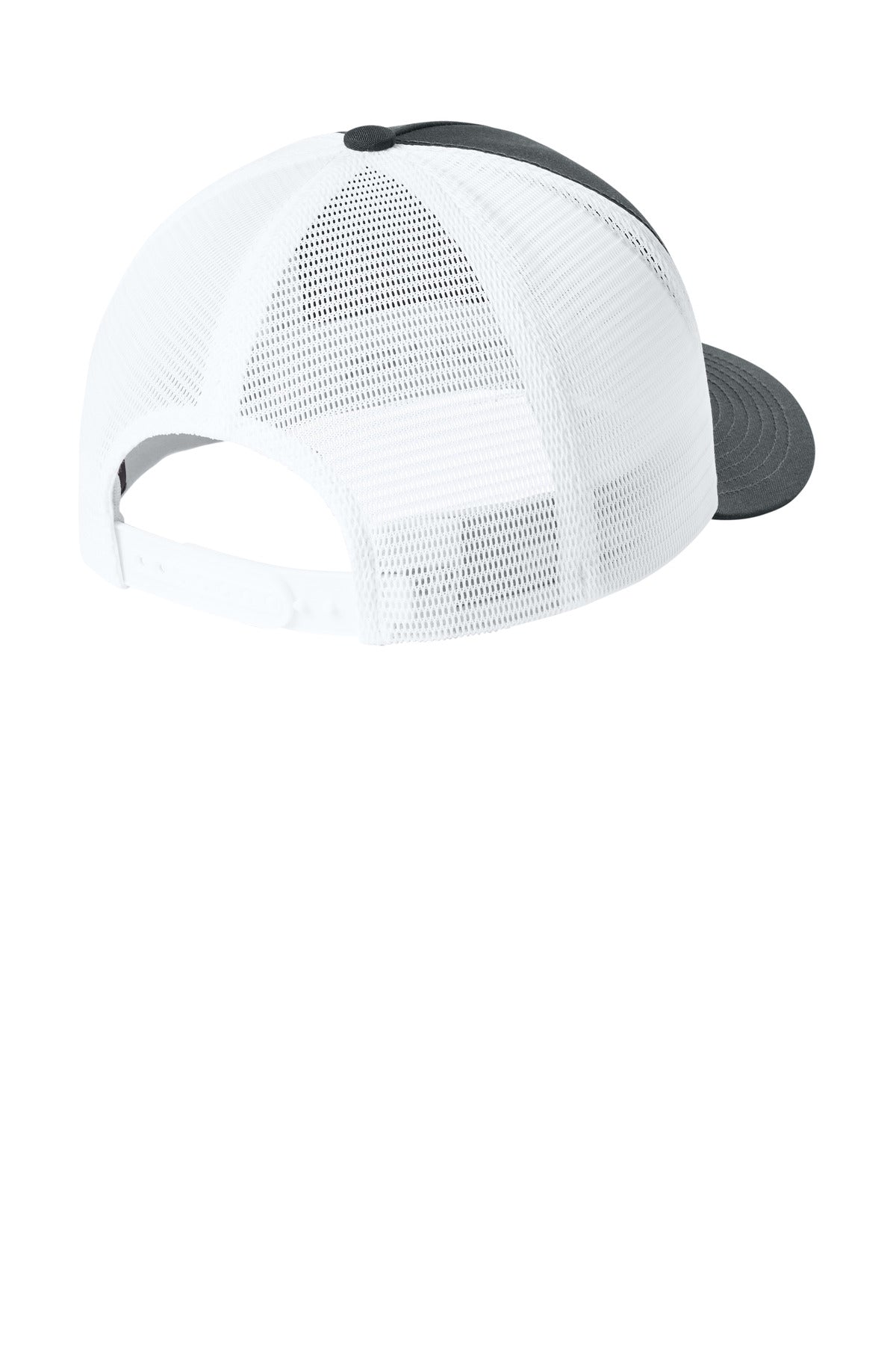 Sport-Tek Stretch-Tek 5-Panel Trucker Cap - Iron Grey/ White - flat back