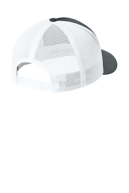Sport-Tek Stretch-Tek 5-Panel Trucker Cap - Iron Grey/ White - flat back