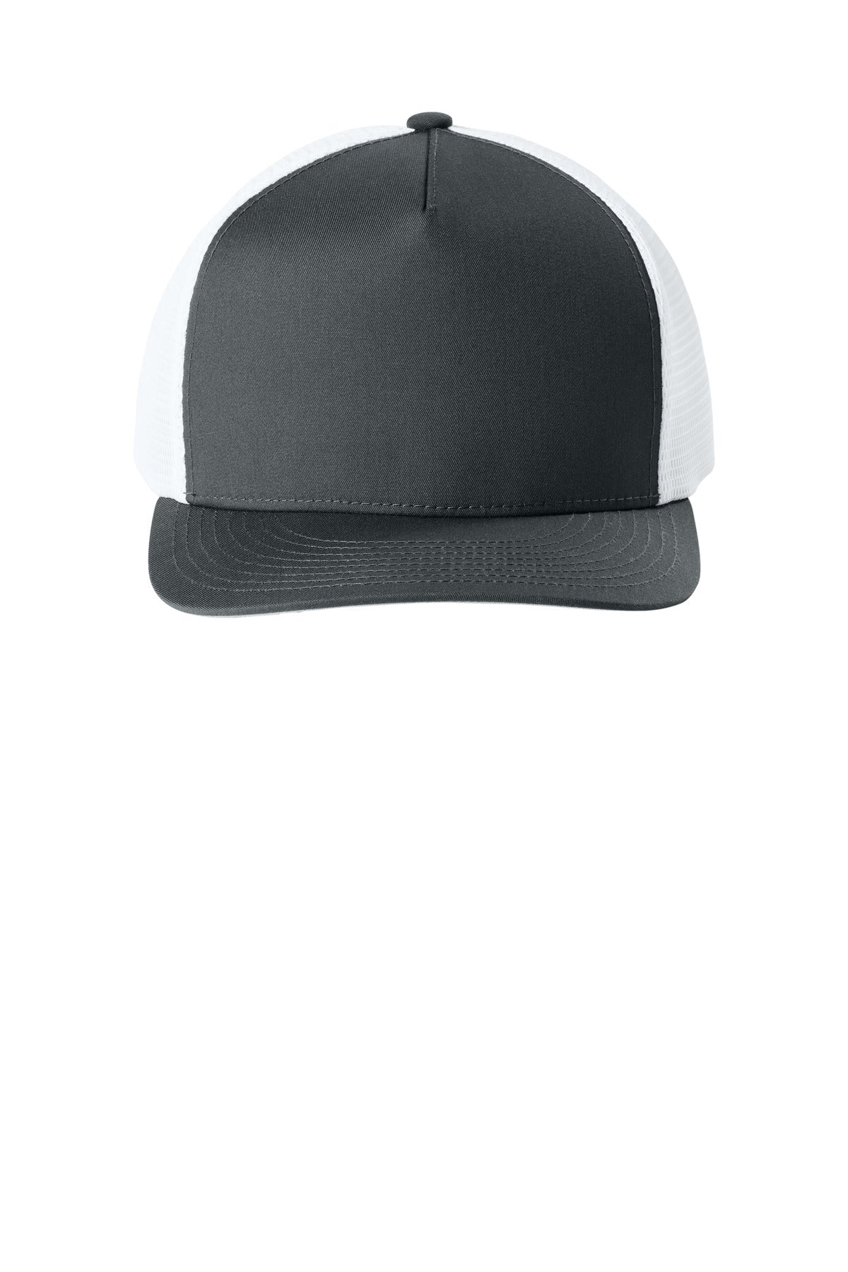 Sport-Tek Stretch-Tek 5-Panel Trucker Cap - Iron Grey/ White - flat front