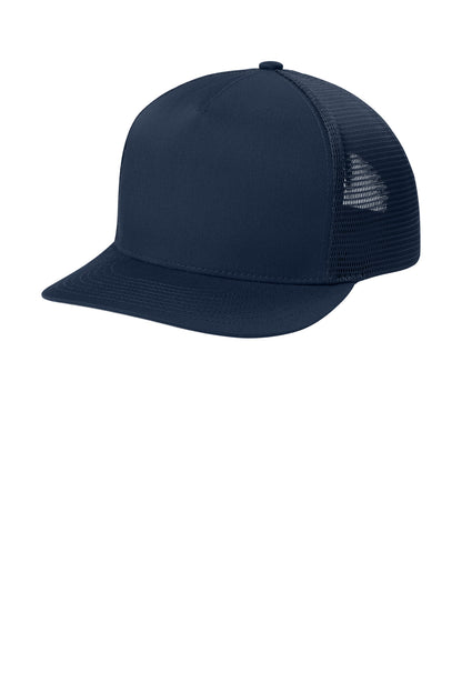 Sport-Tek Stretch-Tek 5-Panel Trucker Cap - True Navy/ True Navy - front
