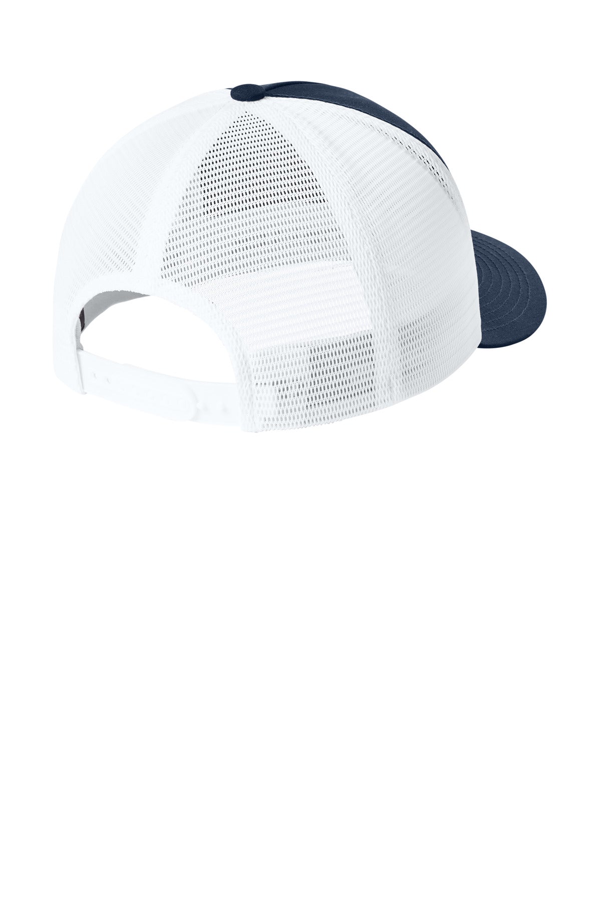Sport-Tek Stretch-Tek 5-Panel Trucker Cap - True Navy/ White - flat back
