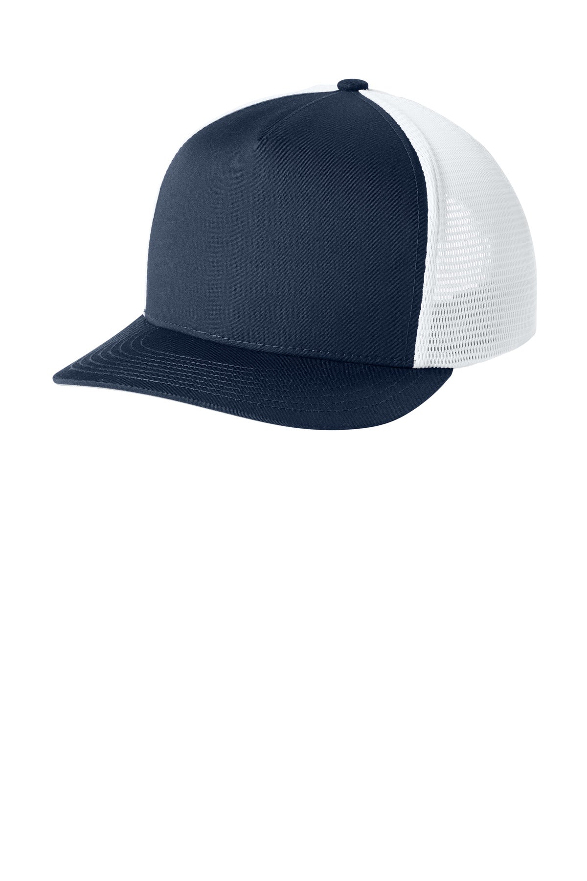 Sport-Tek Stretch-Tek 5-Panel Trucker Cap - True Navy/ White - front