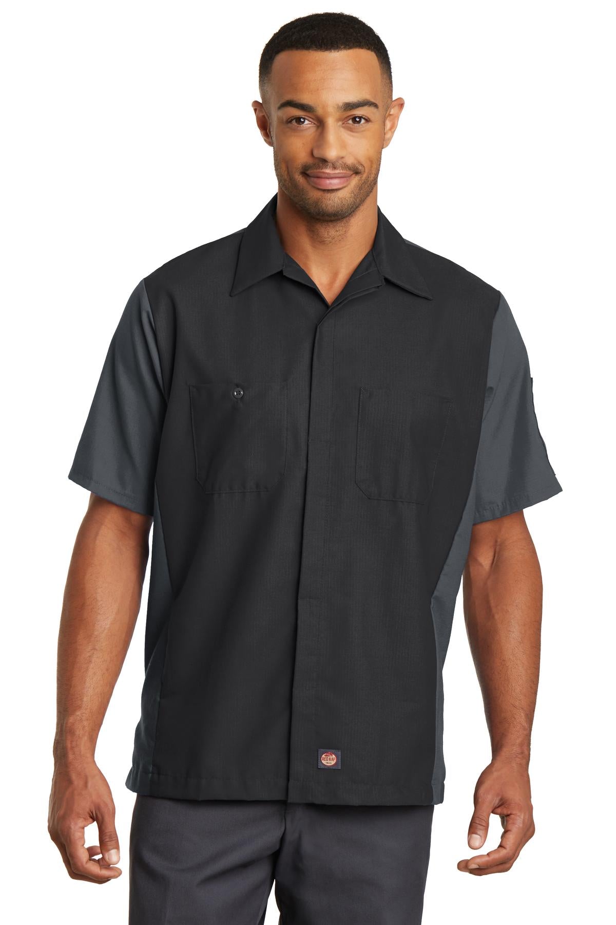 Red Kap Short Sleeve Ripstop Crew Shirt - Black/ Charcoal - front