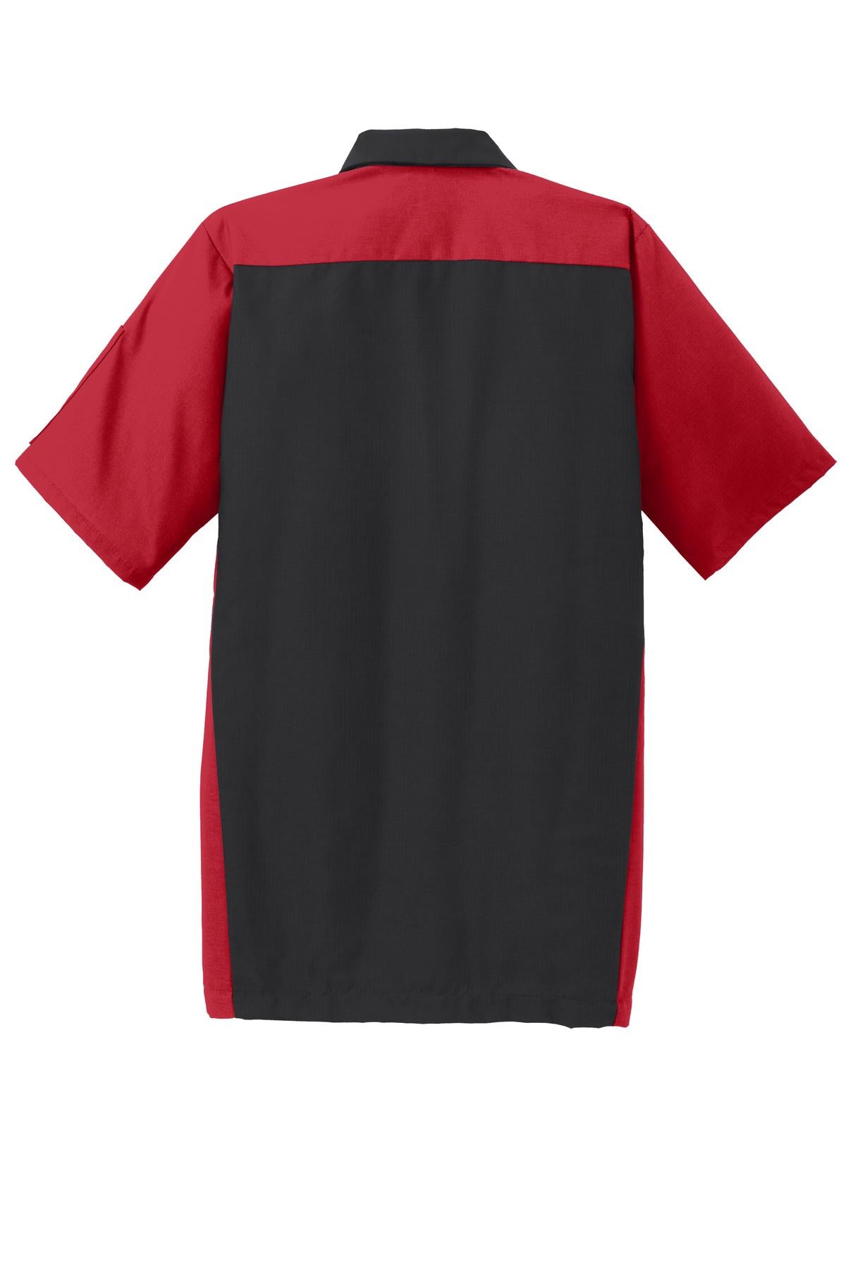 Red Kap Short Sleeve Ripstop Crew Shirt - Black/ Red - flat back