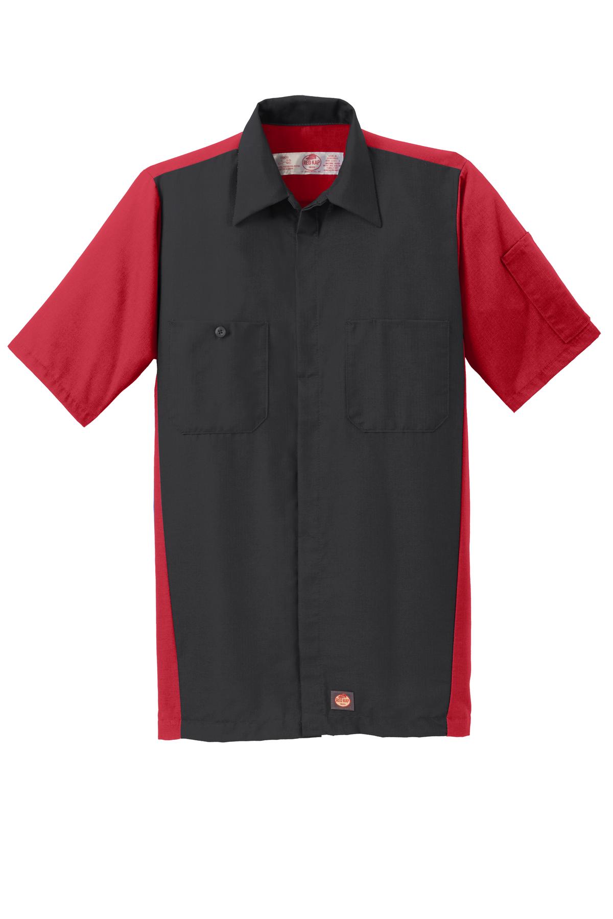 Red Kap Short Sleeve Ripstop Crew Shirt - Black/ Red - flat front