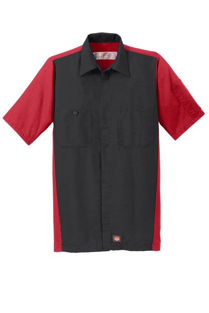Red Kap Short Sleeve Ripstop Crew Shirt - Black/ Red - flat front