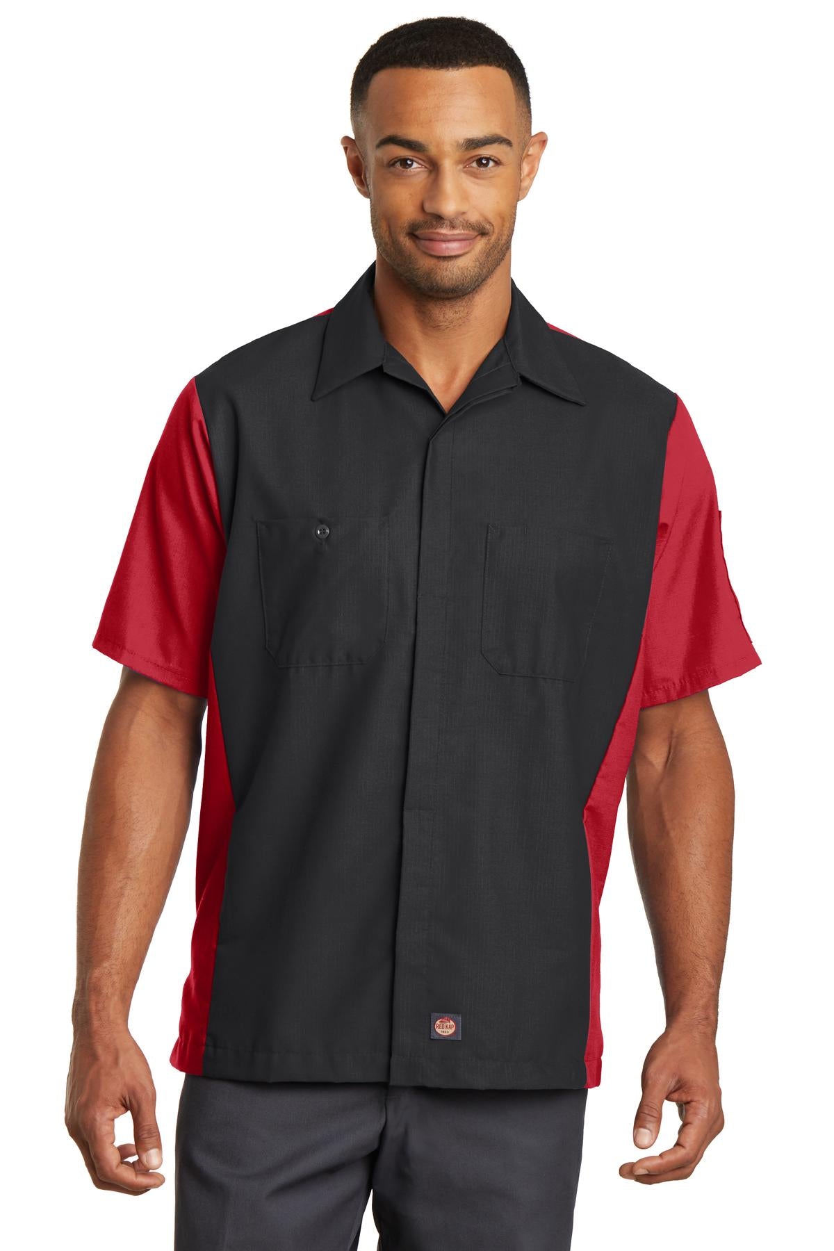 Red Kap Short Sleeve Ripstop Crew Shirt - Black/ Red - front