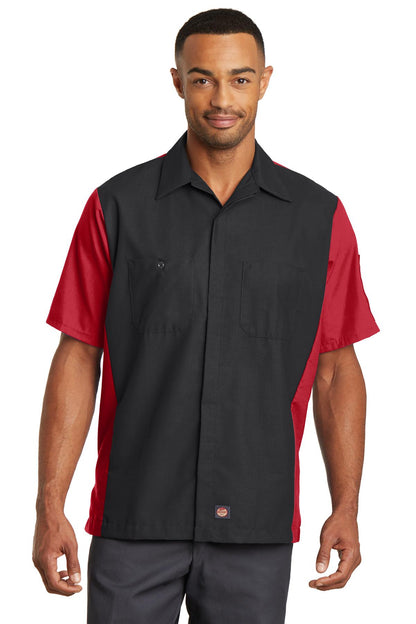Red Kap Short Sleeve Ripstop Crew Shirt - Black/ Red - front