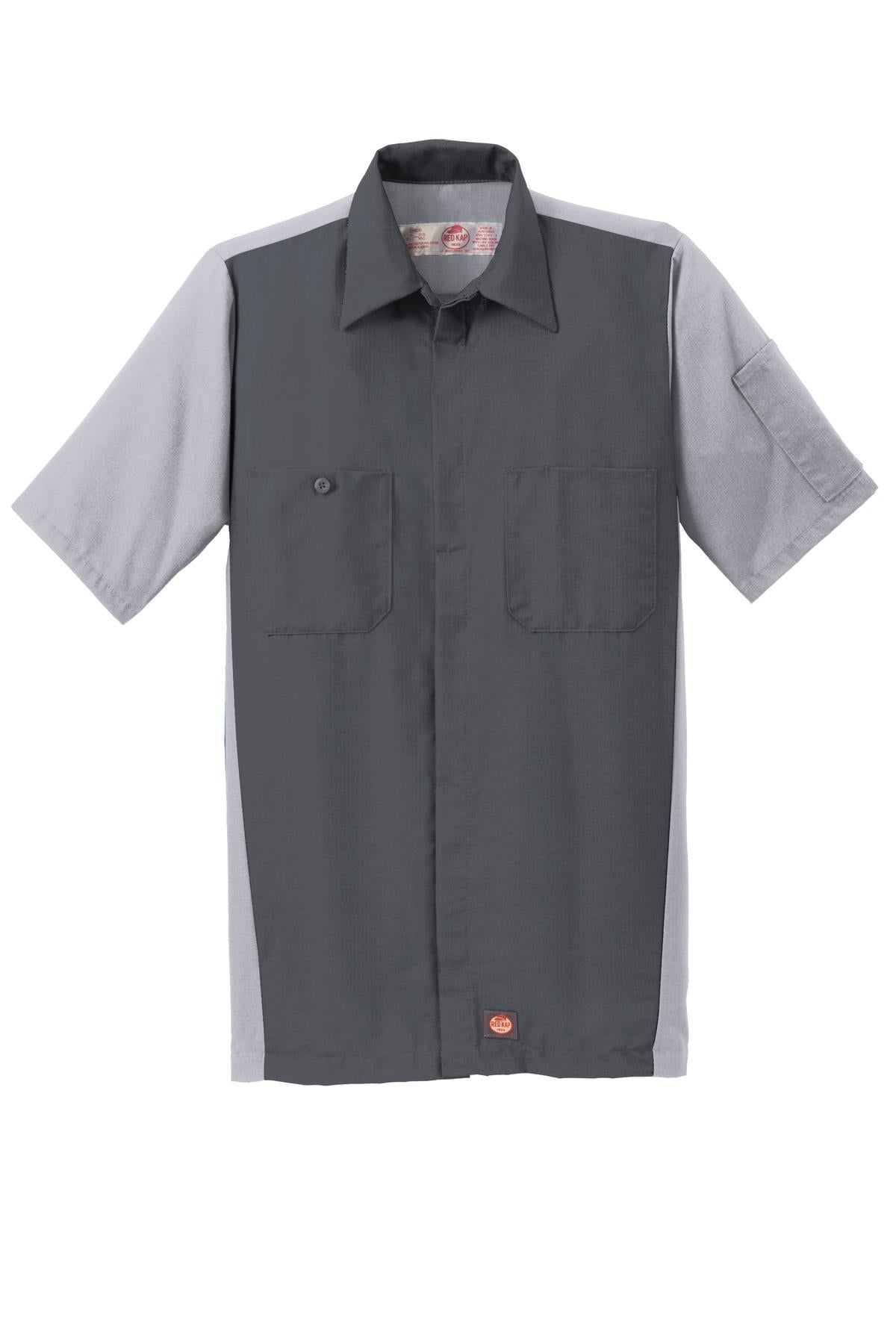 Red Kap Short Sleeve Ripstop Crew Shirt - Charcoal/ Light Grey - flat front